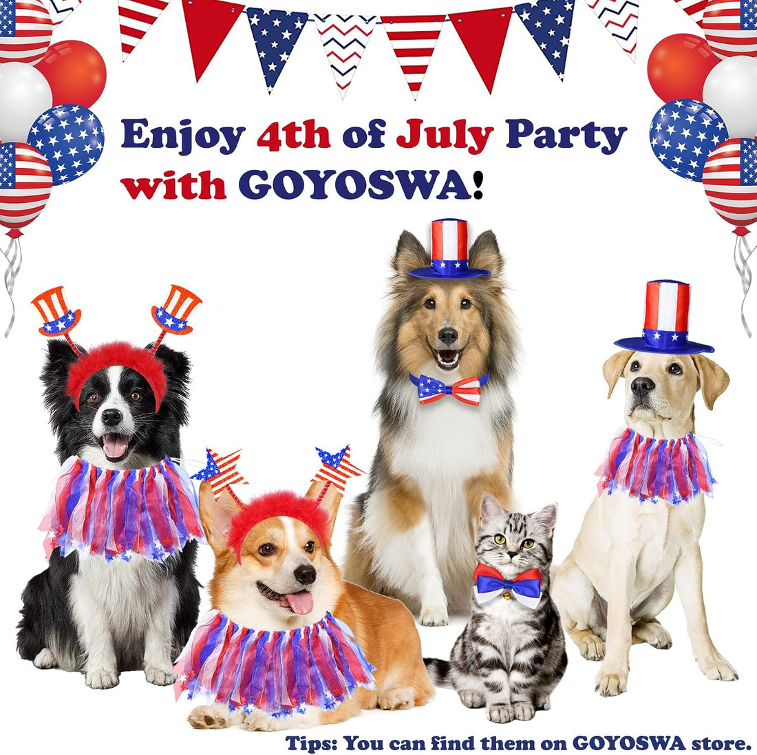 GOYOSWA 3 PCS Dog 4th of July Outfit