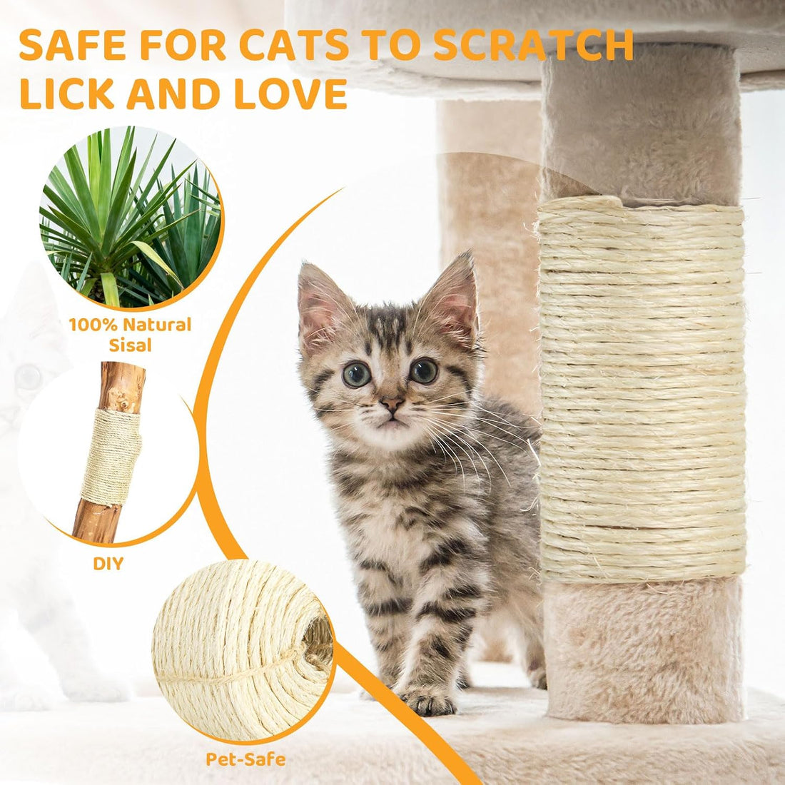 White Sisal Rope for Cat Tree and Scratching Post 5mm 1/5 Inch