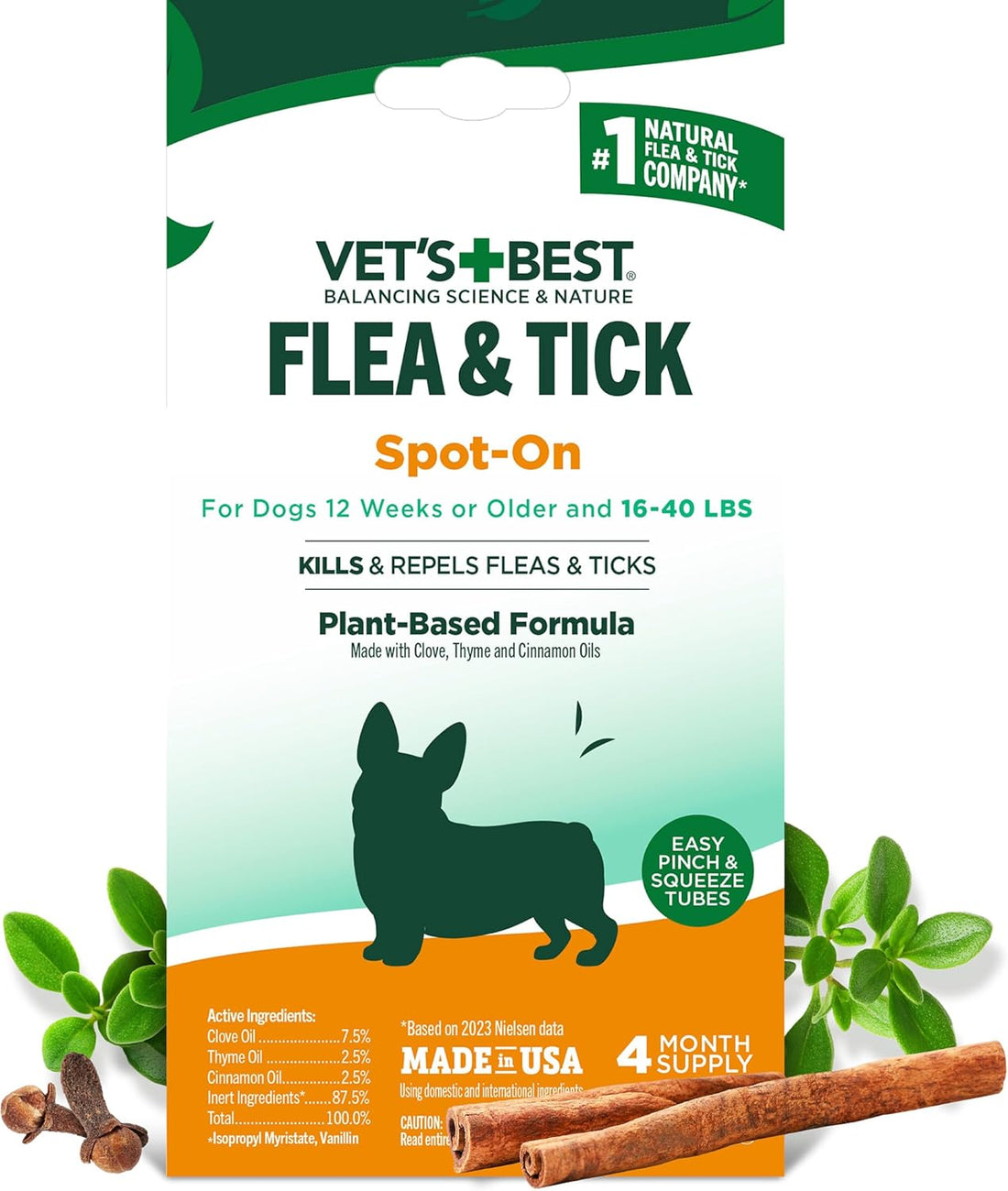 Vet's Best Flea & Tick Drops for Large Dogs, Flea Protection