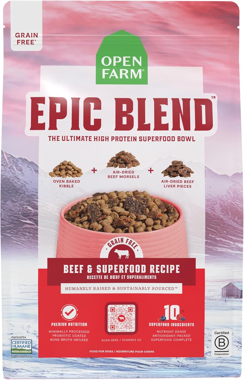 Open Farm Epic Blend Dry Dog Food, High Protein Beef Kibble, 18lb Bag