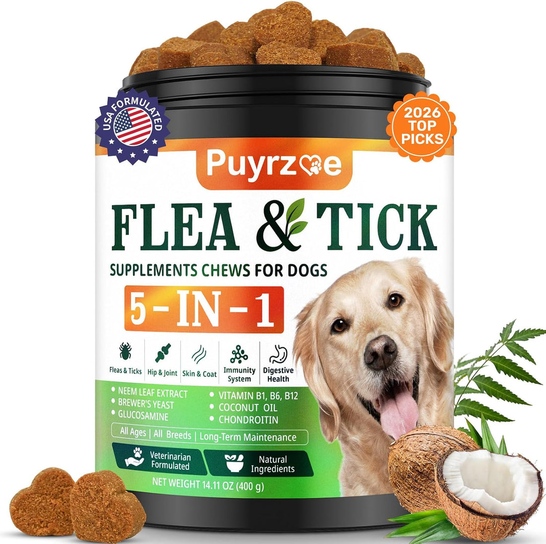 Puyrzoe 5-in-1 Dog Flea and Tick Treatment Chewable