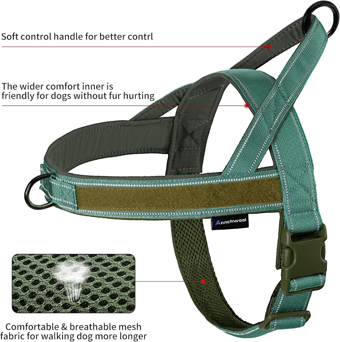 Annchwool No Pull Dog Harness with Soft Padded Handle & Front Clip