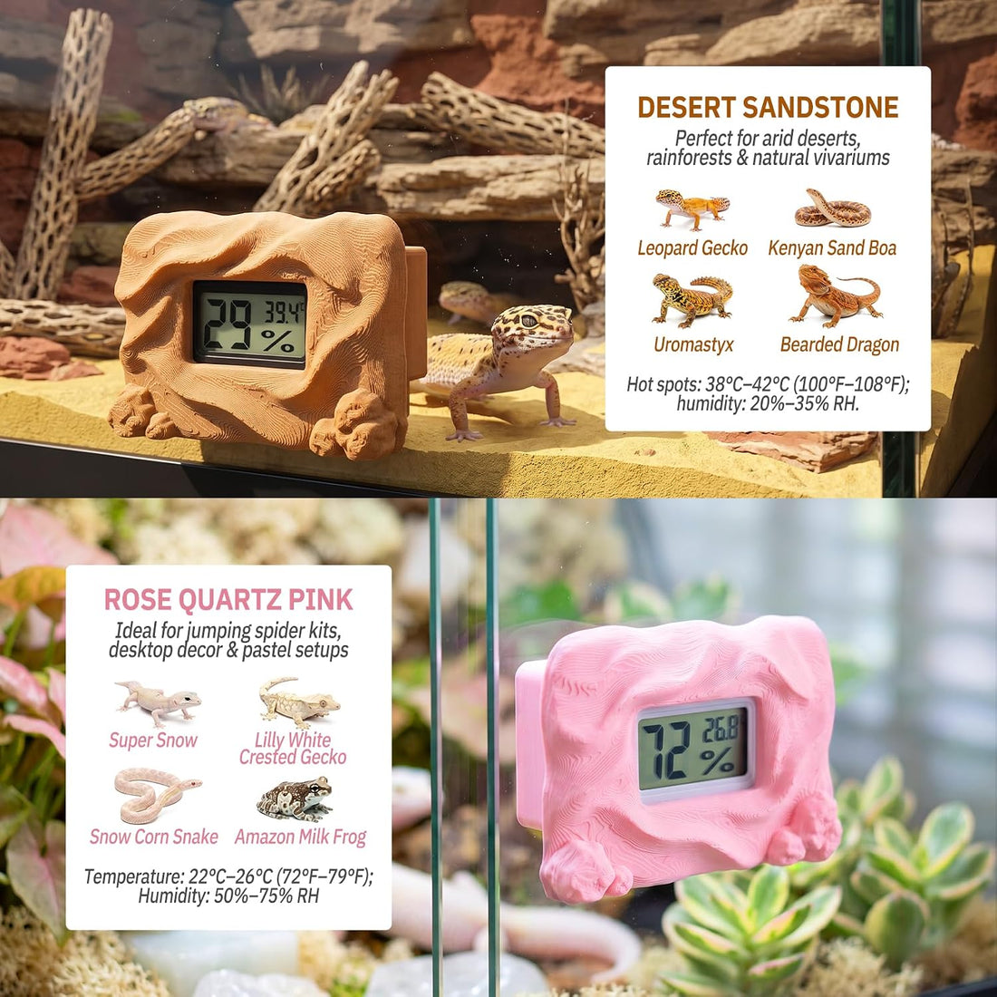 Magnetic Reptile Thermometer and Humidity Gauge, Pink