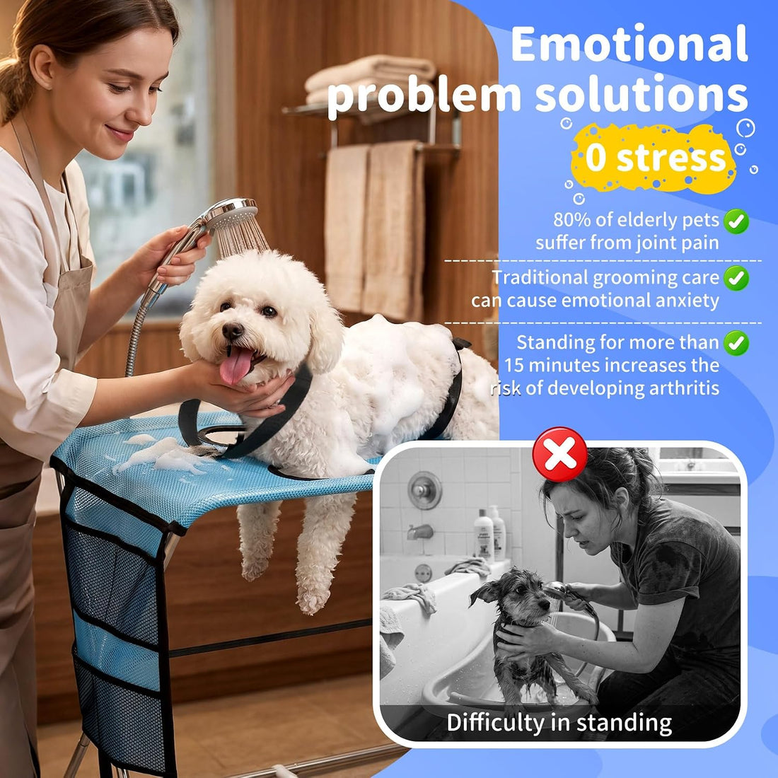 Foldable Dog Grooming Hammock with Stand for Small Dogs & Cats