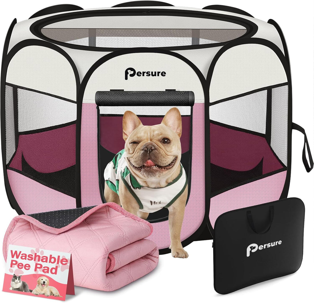 Persure Cat Dog Playpen Tent Crate Cage with Pee Pad, Dark Grey