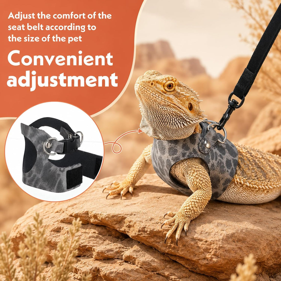 Oruola 3 Sizes Bearded Dragon Harness and Leash,for Beardeds Dragons