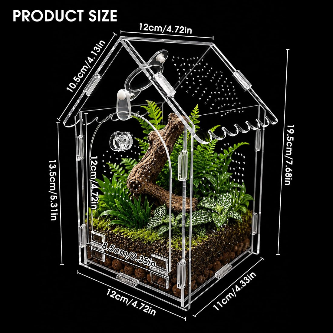 Jumping Spider Enclosure, House-Shaped Acrylic Habitat, Magnetic Door