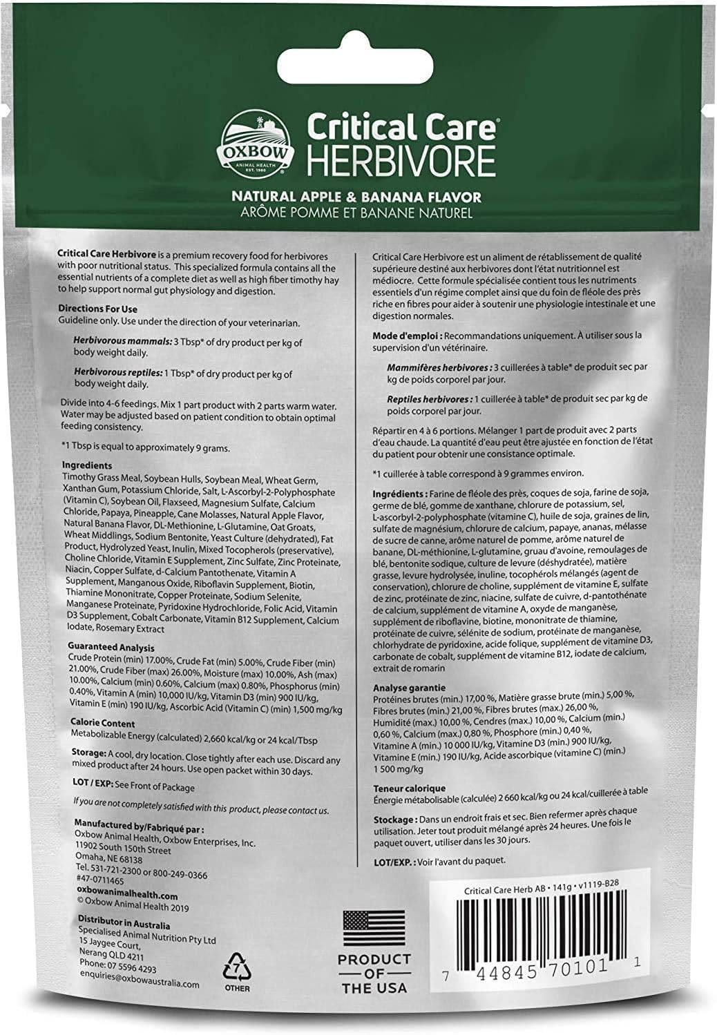 Oxbow Critical Care Herbivore Small Pet Formula, Apple Banana, 141g
