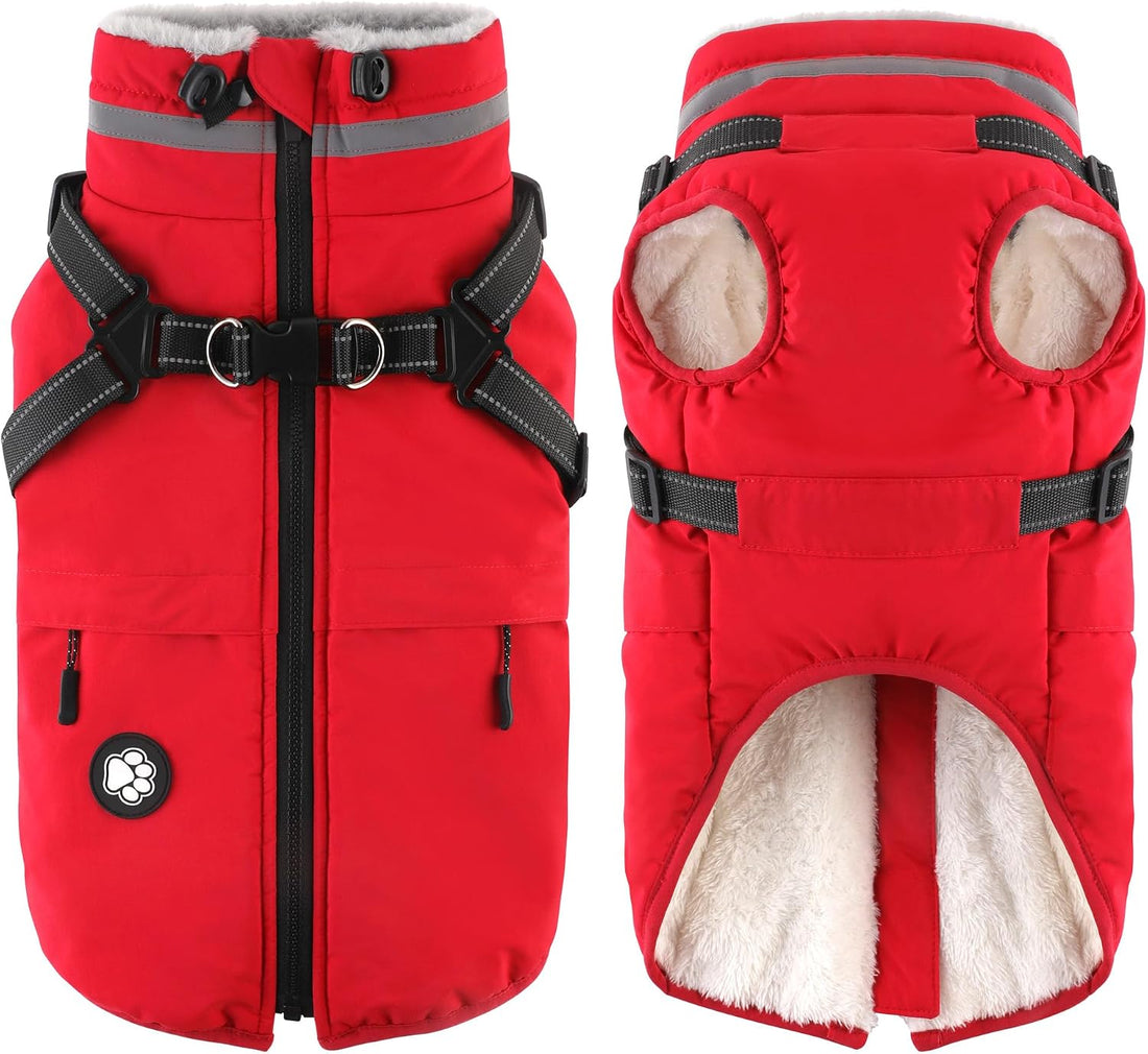 Dogcheer Dog Winter Coat with Harness, Waterproof Dog Warm Jacket