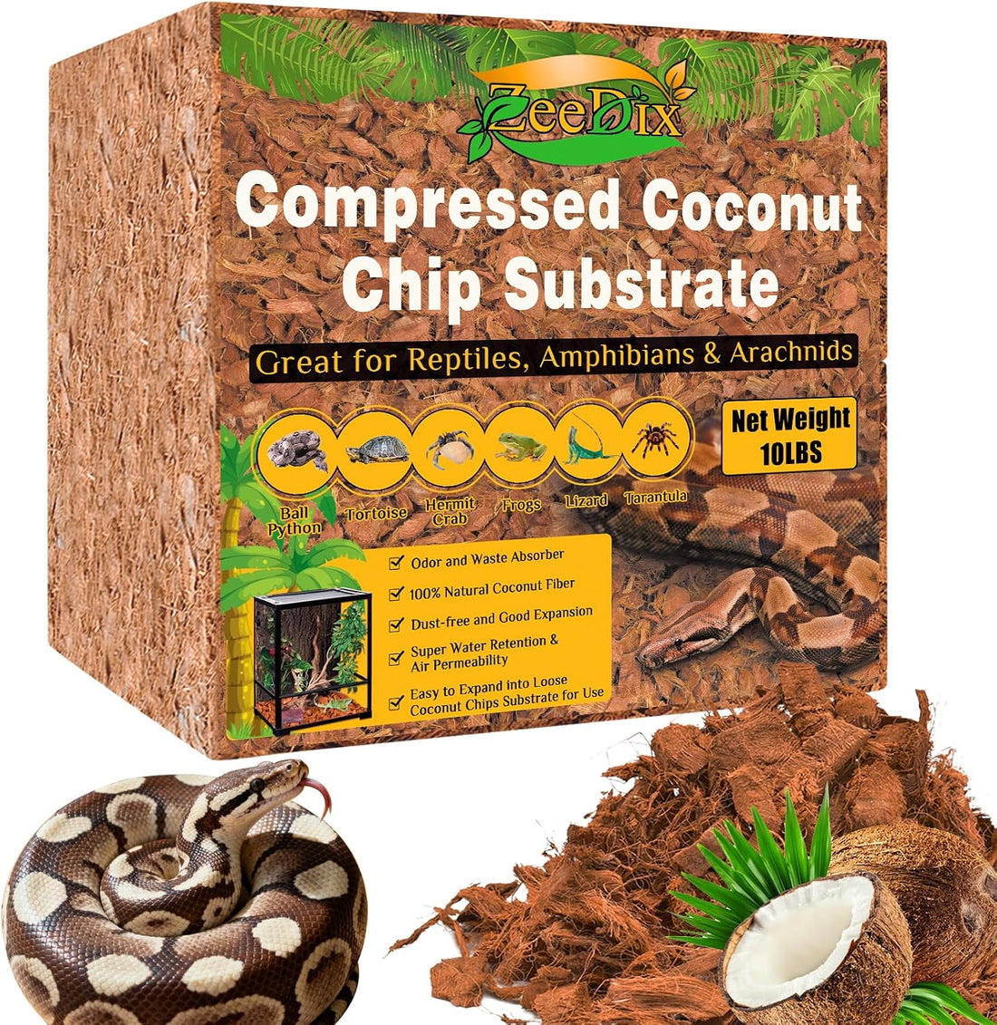 ZeeDix 10LBS Coconut Husk Chip Substrate for Reptiles