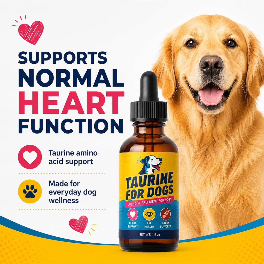 Taurine for Dogs Liquid Supplement, Bacon, 1 fl oz