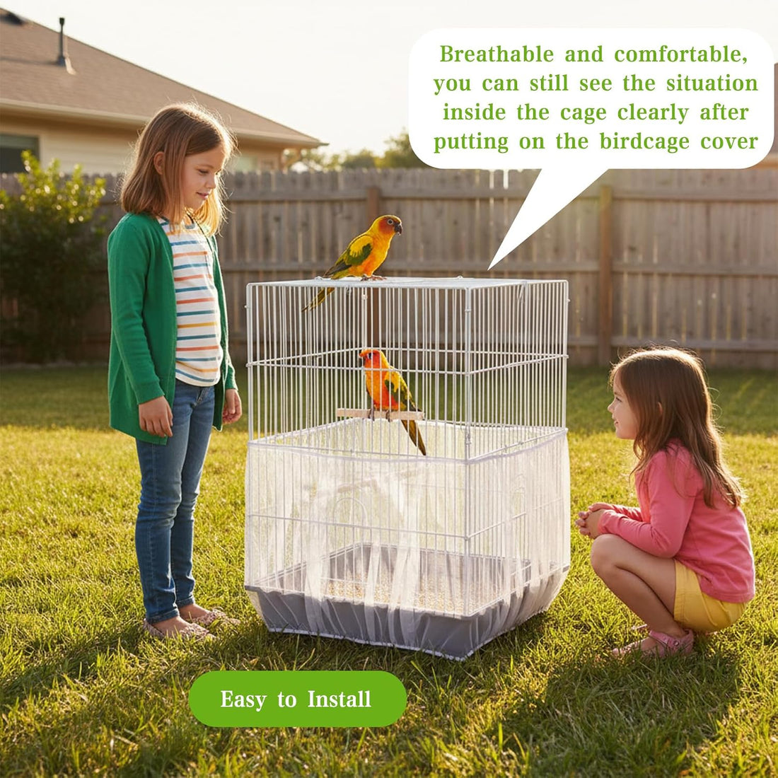 2 Pcs Seed Catcher for Bird Cage,Bird Cage Netting Seed Catcher