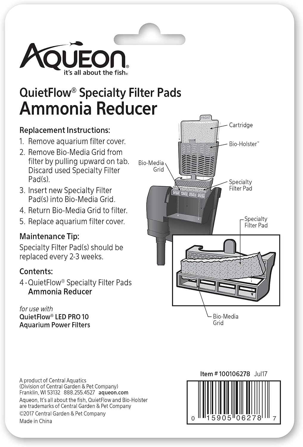 Aqueon QuietFlow LED PRO Ammonia Reducer 4 Count Filter Pads