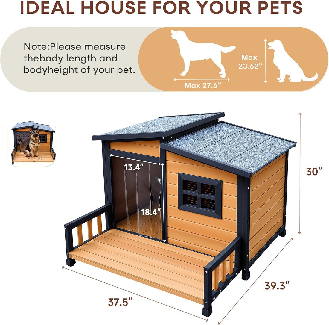 Large Dog House Outdoor Elevated Wooden Dog Kennel with Porch 39"