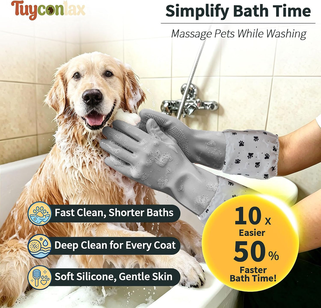 Long Sleeve Dog & Cat Washing Gloves, Pet Bathing Grooming Tool