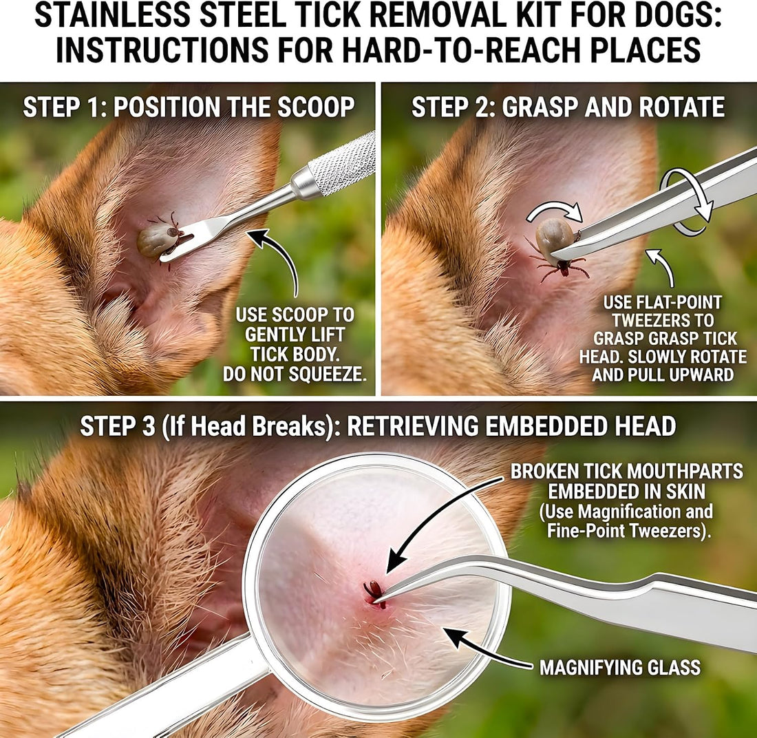 Stainless Steel Tick Removal Tool Kit Safe for Dogs Cats Humans