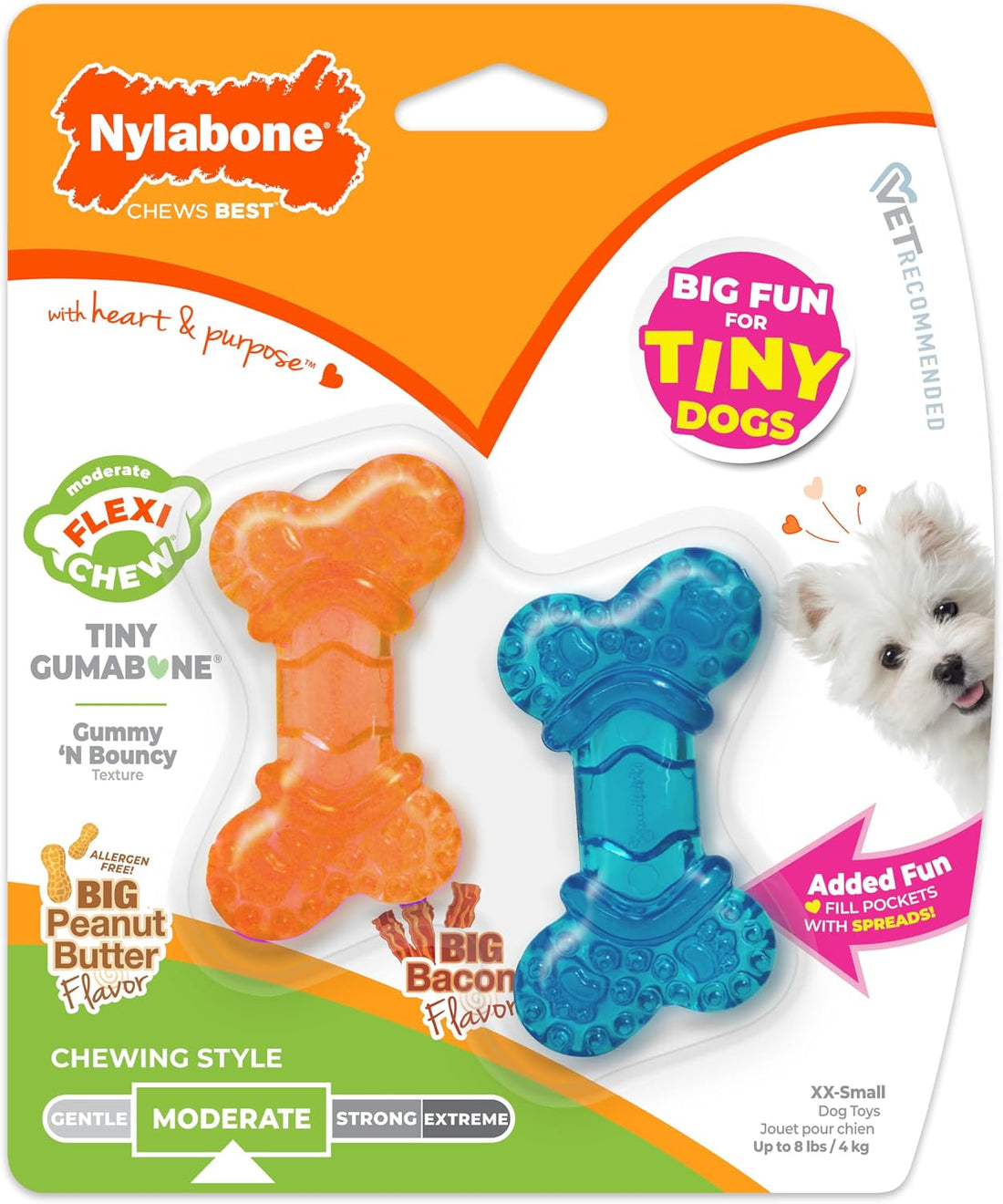 Nylabone Moderate Chew Flexi Chew Bone Peanut Butter & Bacon