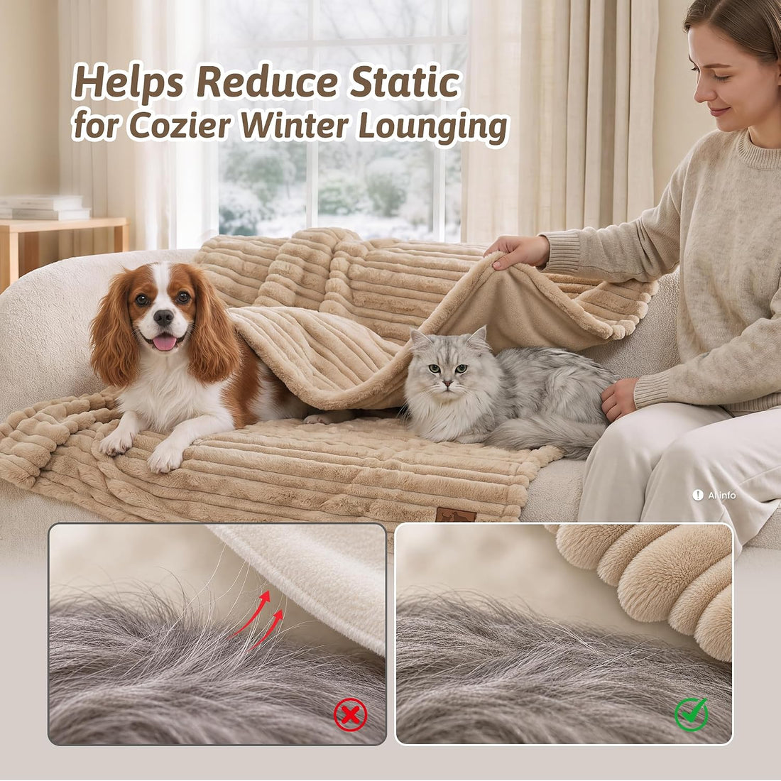 COZY KISS Waterproof Dog Blanket, Faux Fur Throw for Couch, 60"x80"