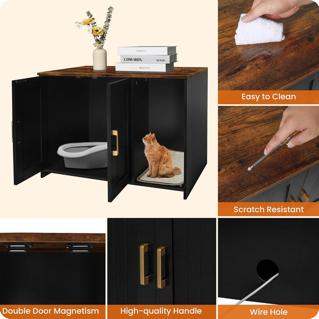 Dwanton Cat Litter Box Enclosure, with Scratching Mat