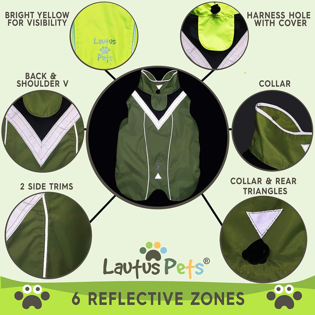 Waterproof Dog Rain Coat, Reflective Safety Strips & Leash Hole