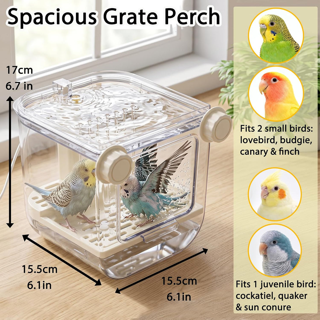 Jenvd Automatic Circulating No Mess Bird Bath Box for Cage with Quiet