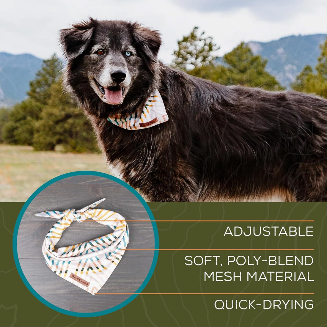 Wilderdog Dog Bandana with Lightweight Quick Drying Poly-Blend Mesh