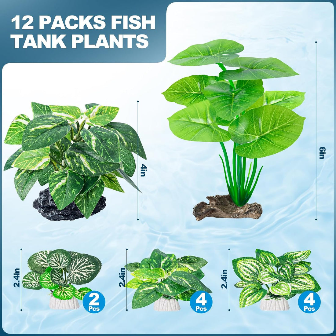 CousDUoBe 12 Pcs Betta Fish Tank Decor，Silk Aquarium Plants Green