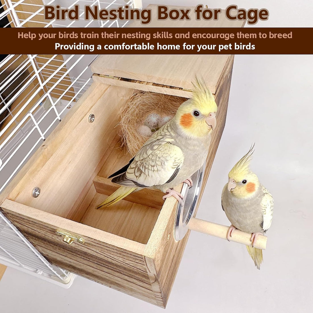 kathson Parakeet Nesting Box,Wooden Cockatiel Breeding Mating
