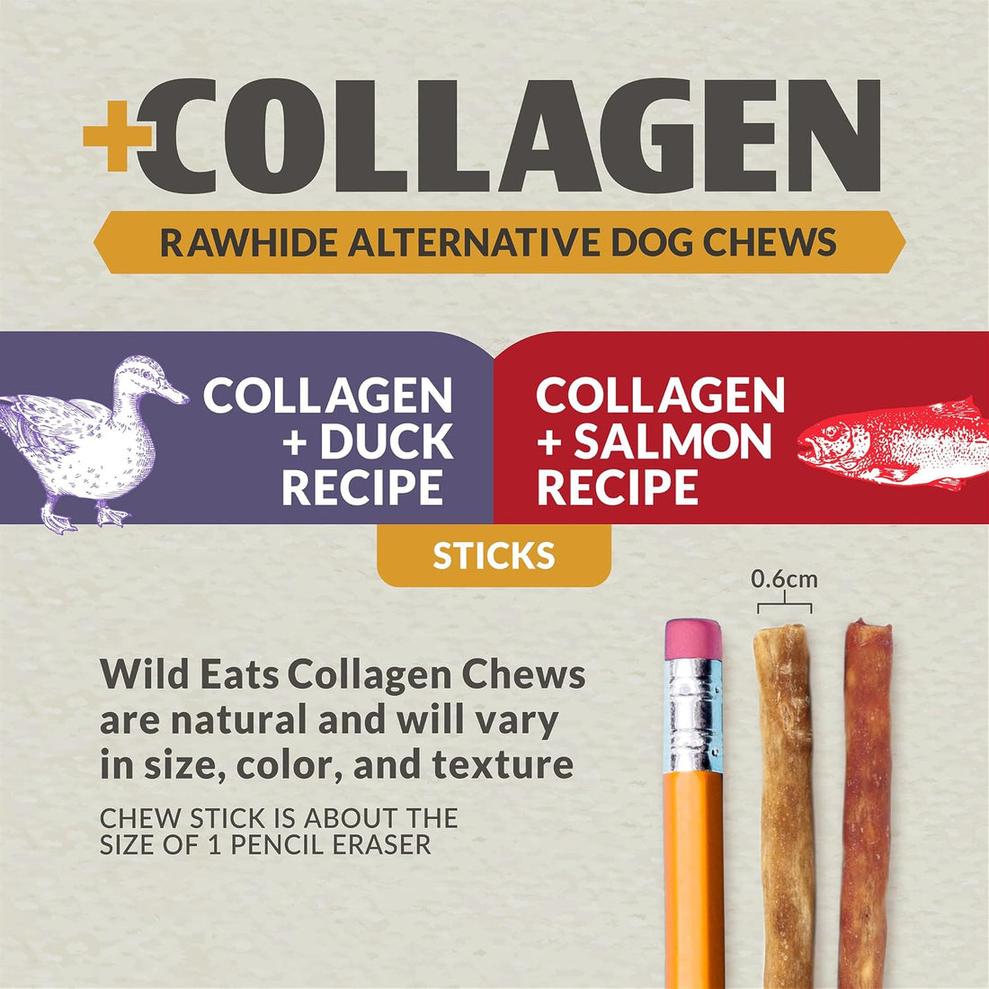 Wild Eats Duck and Salmon Collagen Sticks for Dogs, 25 Pack