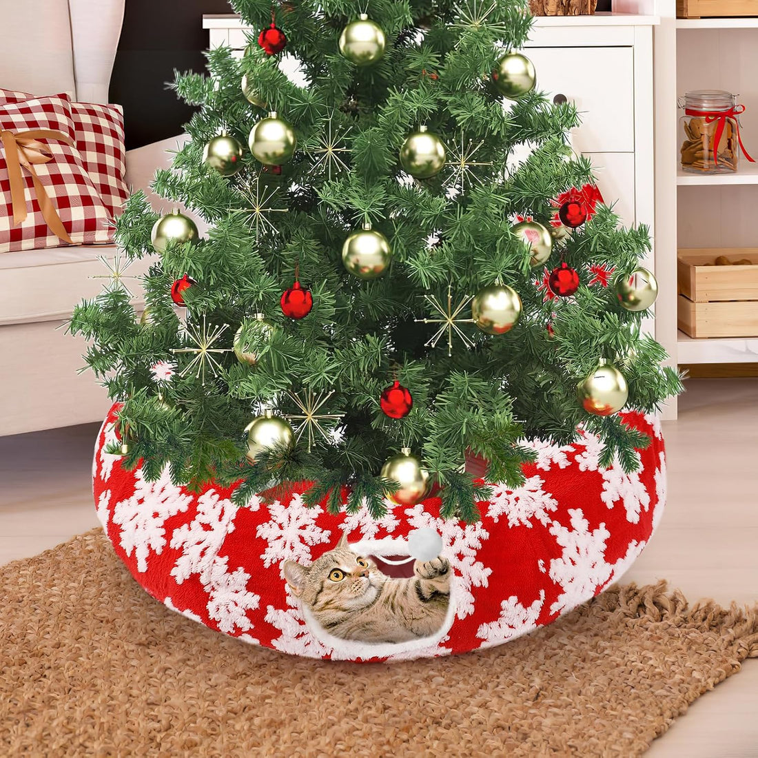 Cat Tunnel Christmas Tree Skirt for 5-7.5ft Trees