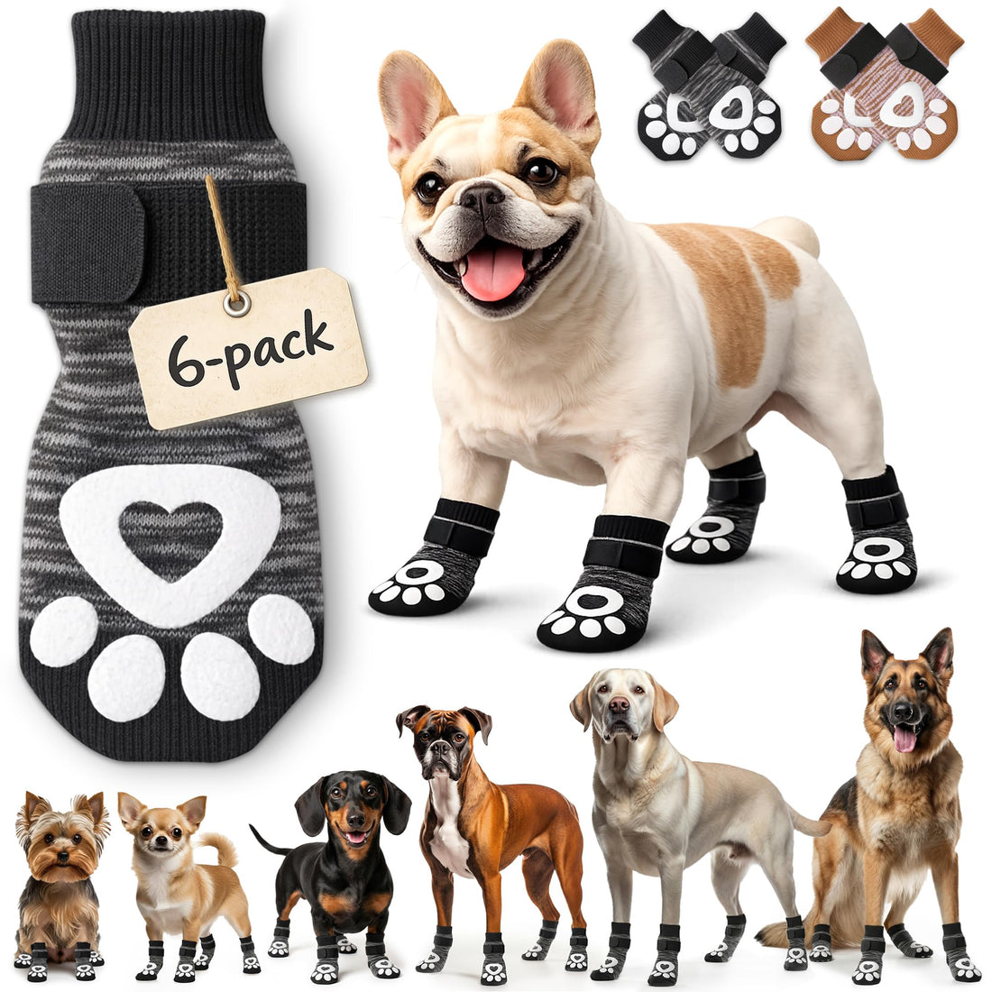 Anti Slip Dog Socks - 6 Pack | Dog Socks to Prevent Paw Licking