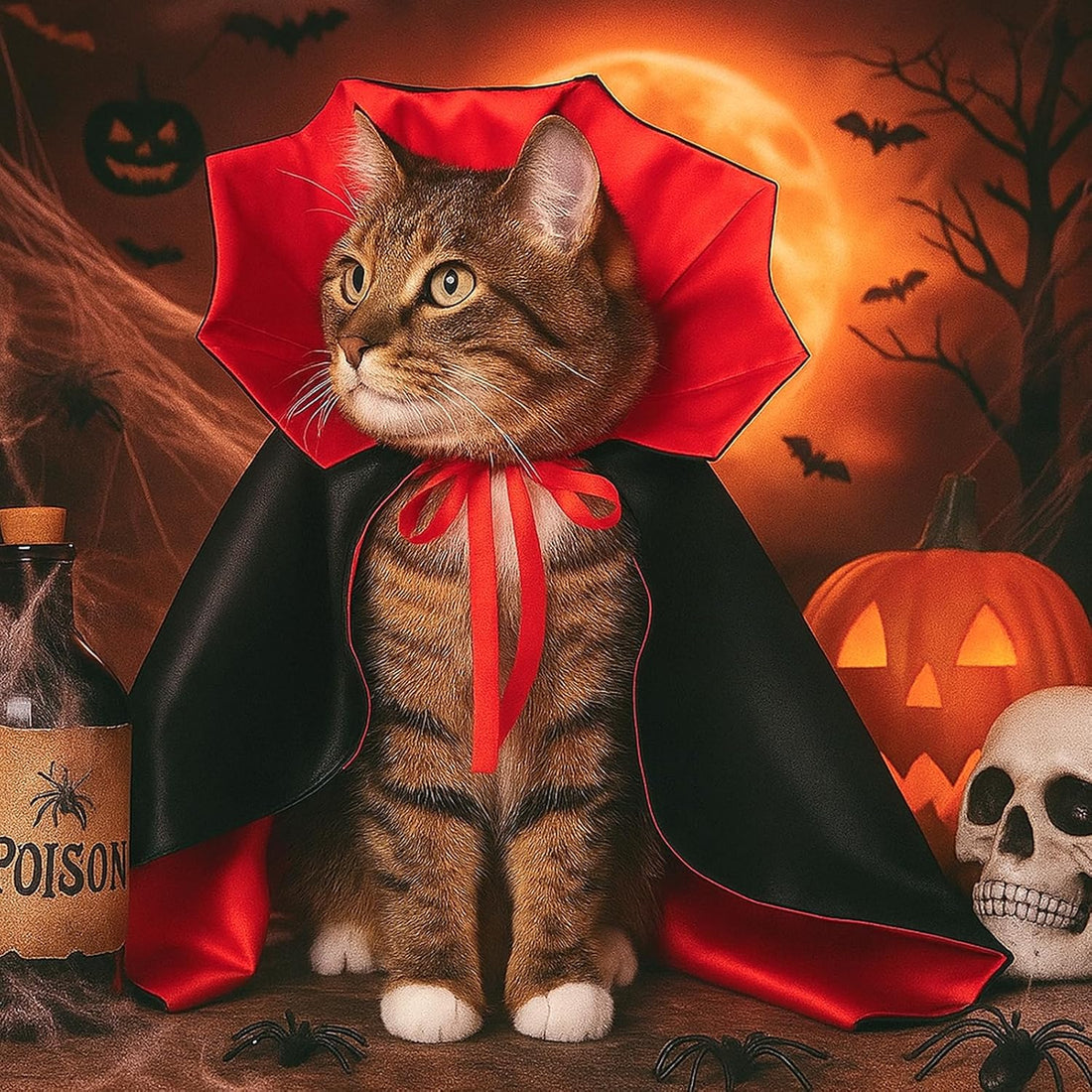 Halloween Vampire Cloak Costume,Stand-Collar Pet Cape Accessories