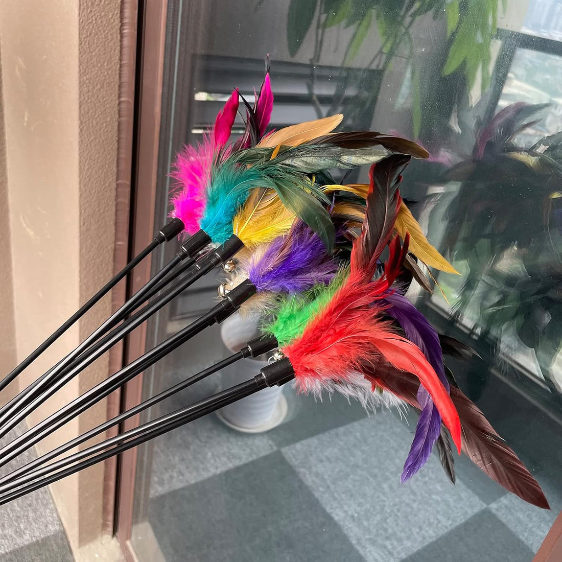 Cat Feather Wand Toys 10-Pack with Bell Indoor Kittens