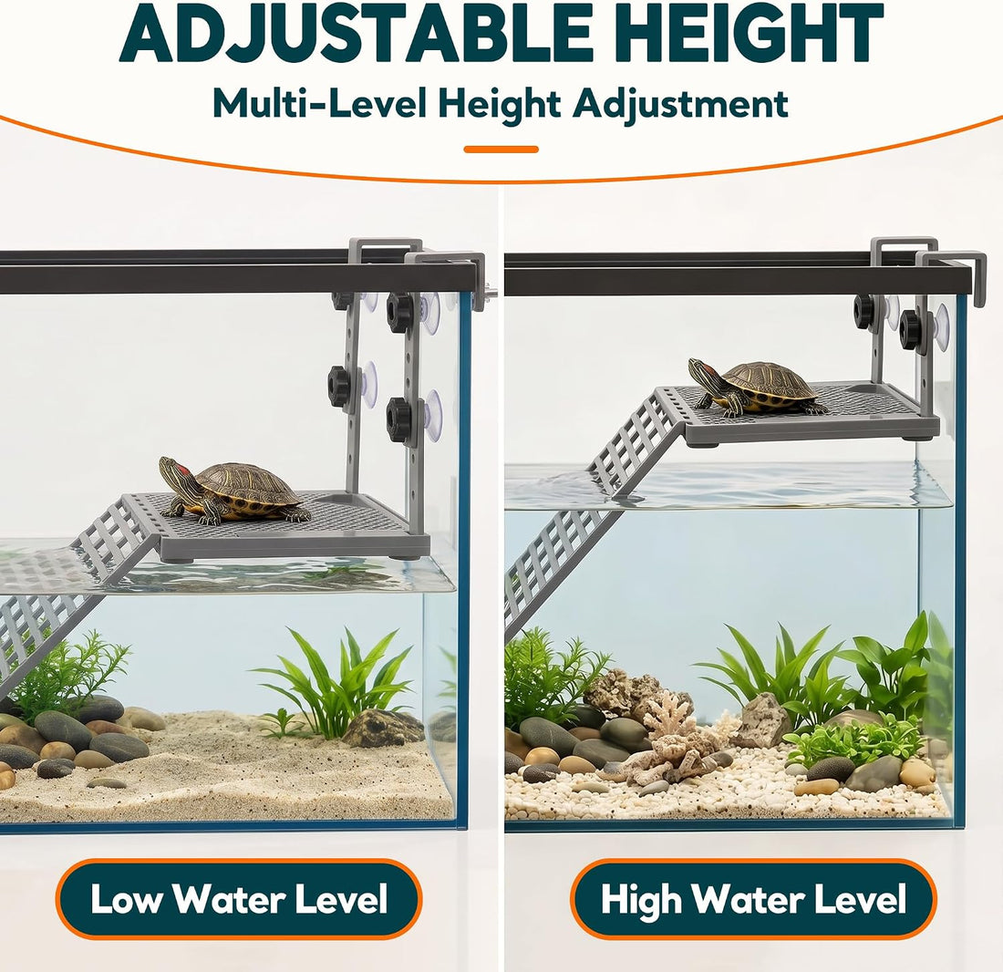 Upgraded Hanging Turtle Basking Platform with Ramp & Built-in Feeding