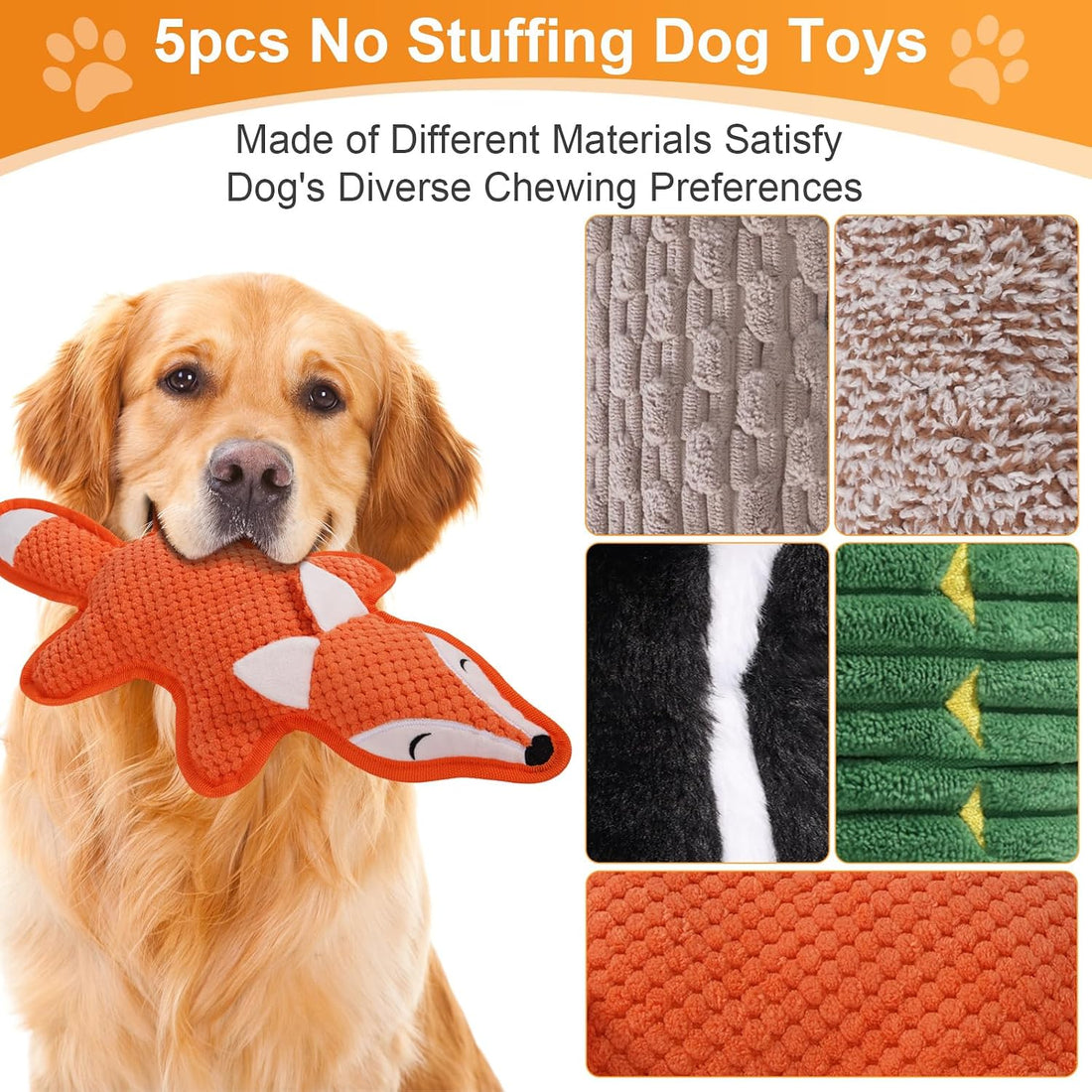 5 Pack No Stuffing Squeaky Dog Toys for Large Dogs