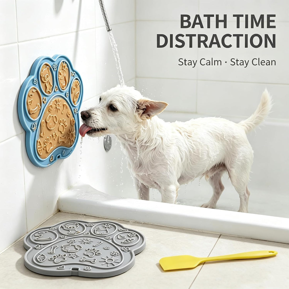 Paw Shaped Lick Mat for Dogs and Cats with Suction Cups 2-Pack
