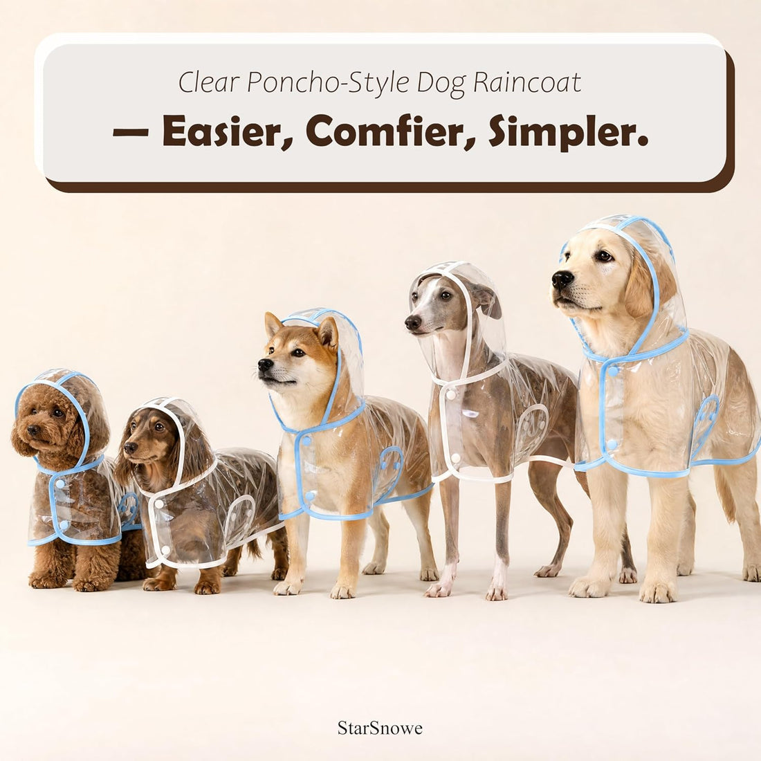 Clear Dog Poncho, Transparent PVC Cape Style Pet Rain Jacket
