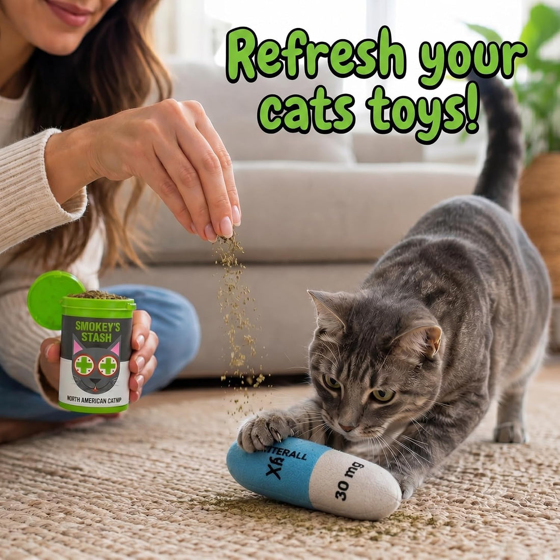 Smokey's Stash Catnip for Cats, 3 Resealable Pop Top Cans