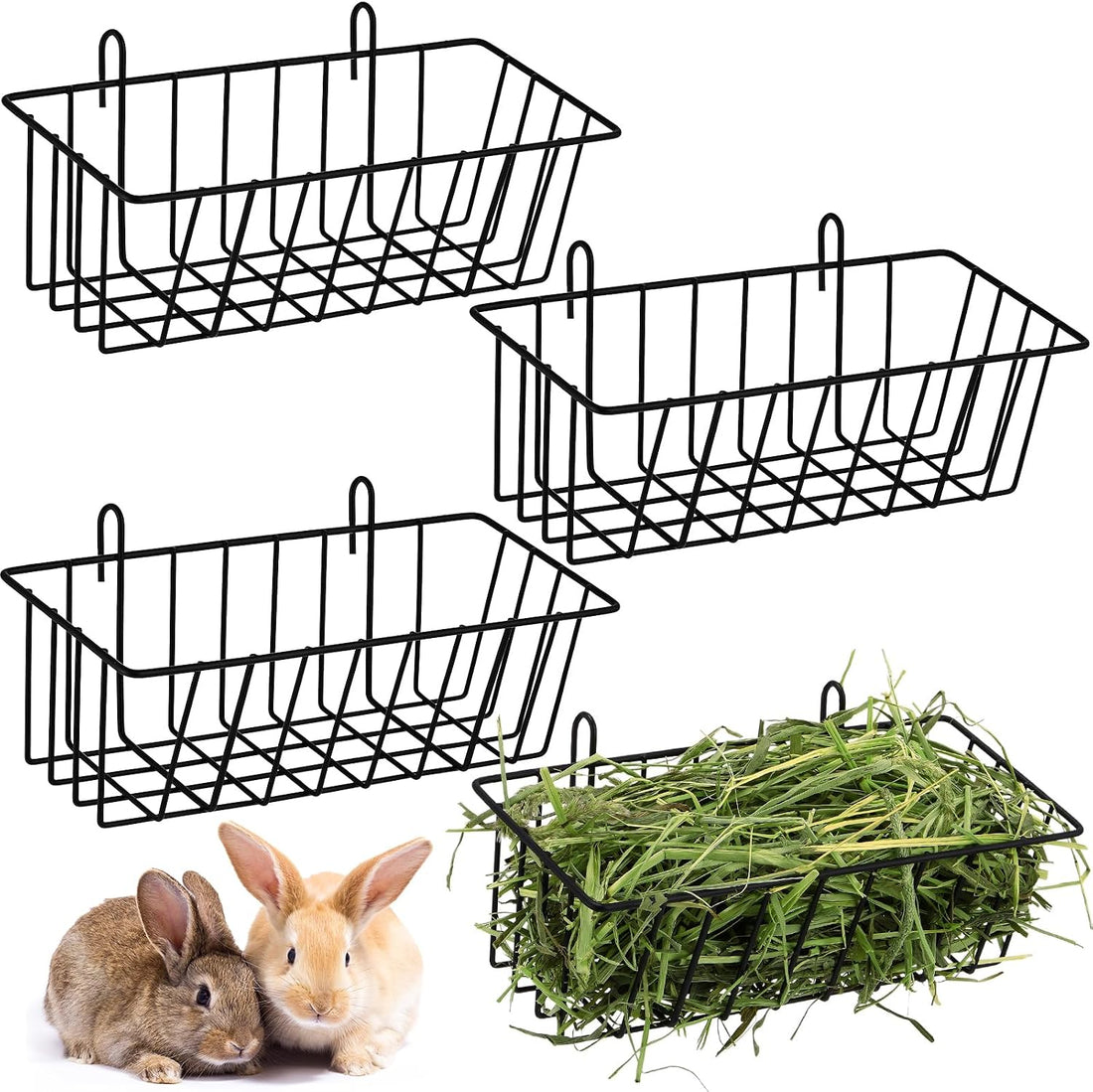 Therwen 4 Pcs Rabbit Hay Feeder Guinea Pig Heavy Duty Metal Frame Hay