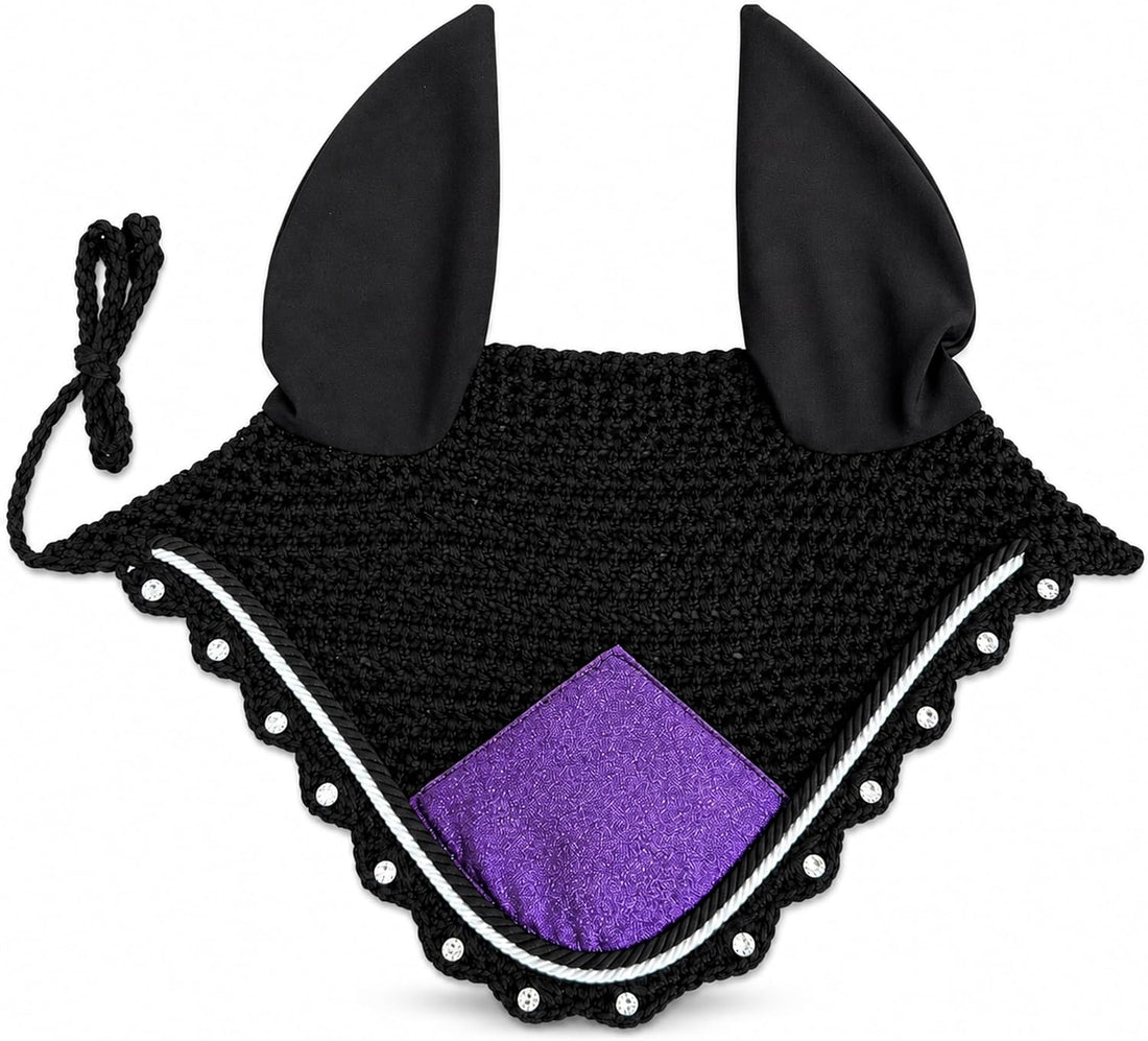 Horse Ear Bonnet for Horses – Handmade Crochet Fly Veil with Crystal