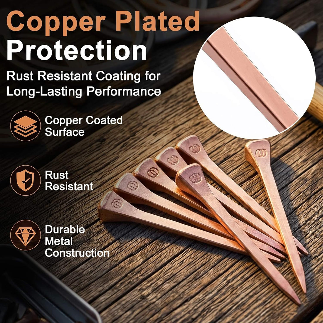 Sosation 50 Pcs E5 2 Inch Horseshoe Nails Copper Plating Carbon Steel