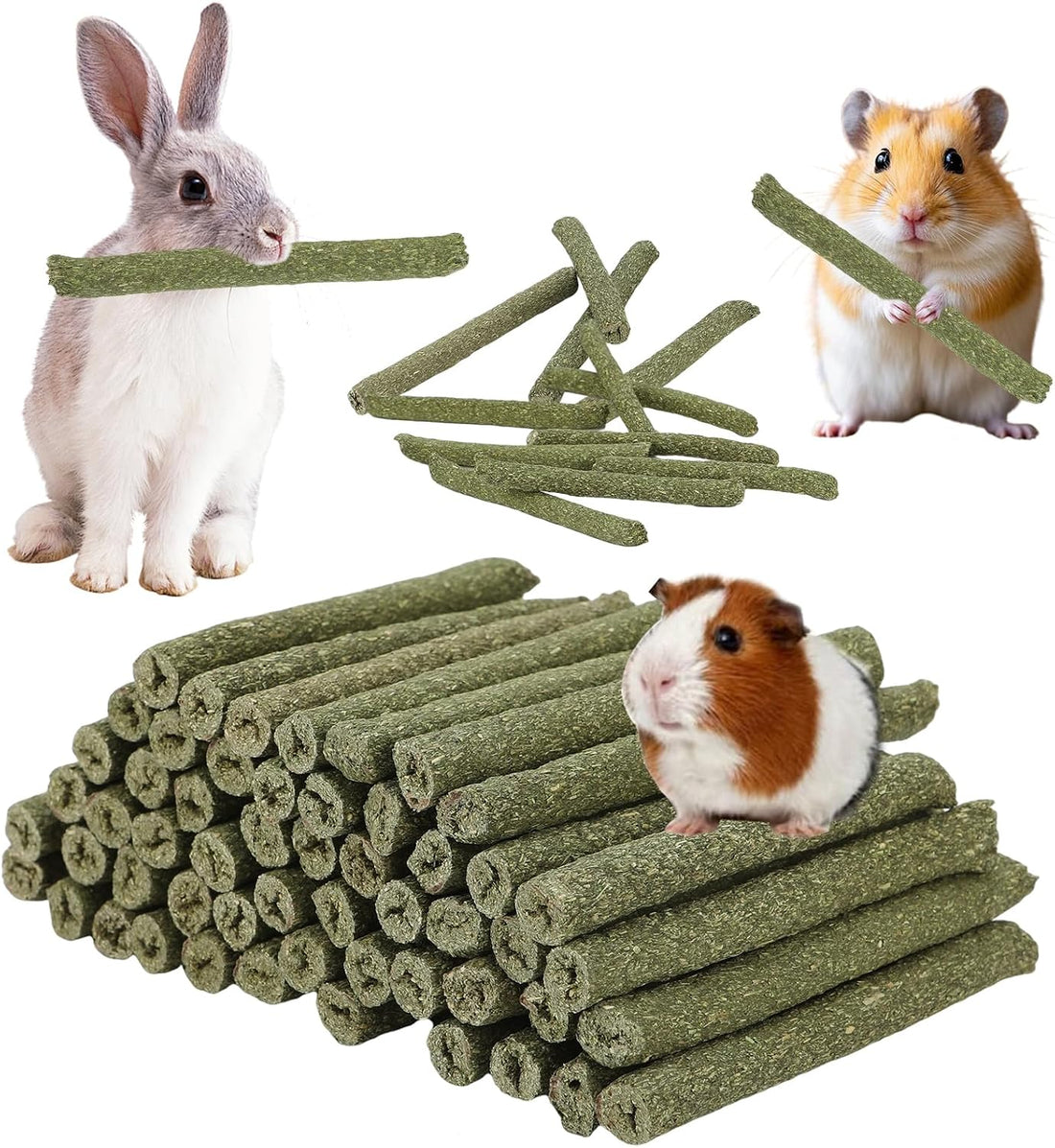 100PCS Timothy Hay Sticks for Rabbits Guinea Pigs Chinchillas Chew