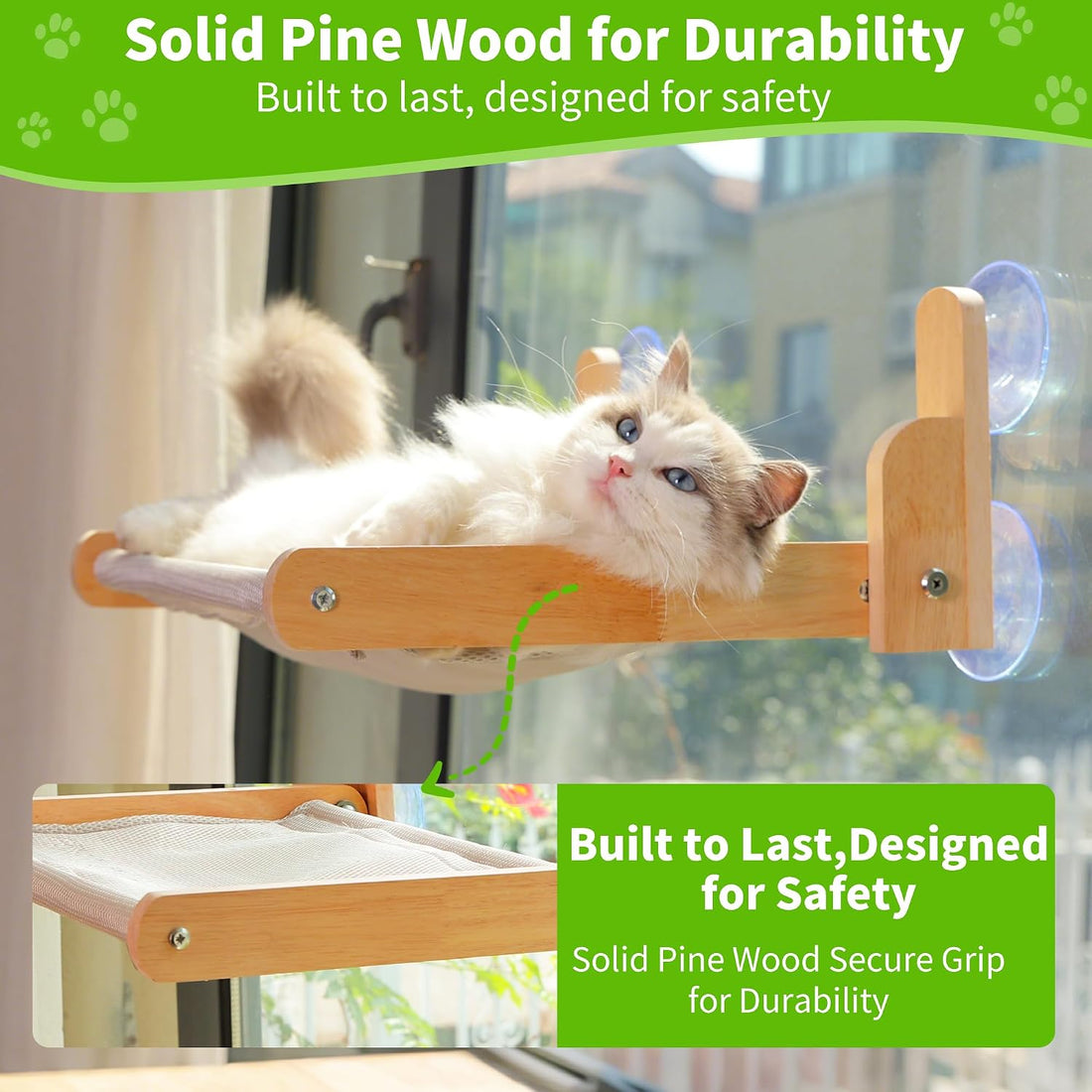 Cat Window Perch, Foldable Cat Hammock with Breathable Mesh Cover