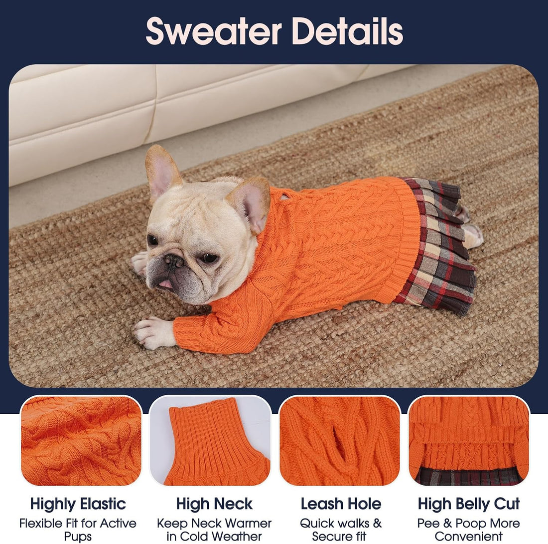 IECOii Dog Sweater Dress for Female Dogs, Knit Girl Dog Sweater Skirt