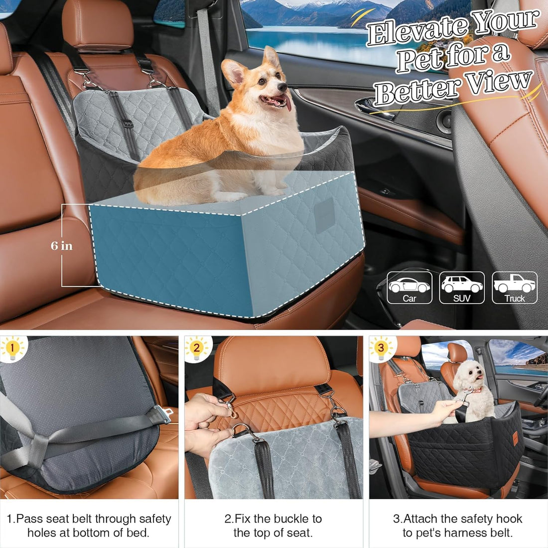 Dog Car Seat for Small Medium Dogs,Detachable Washable Dog Booster