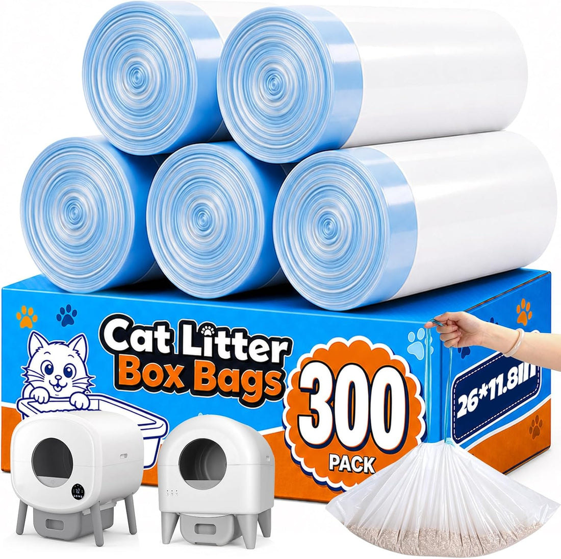 180 Count Automatic Cat Litter Box Liners, Drawstring Waste Bags