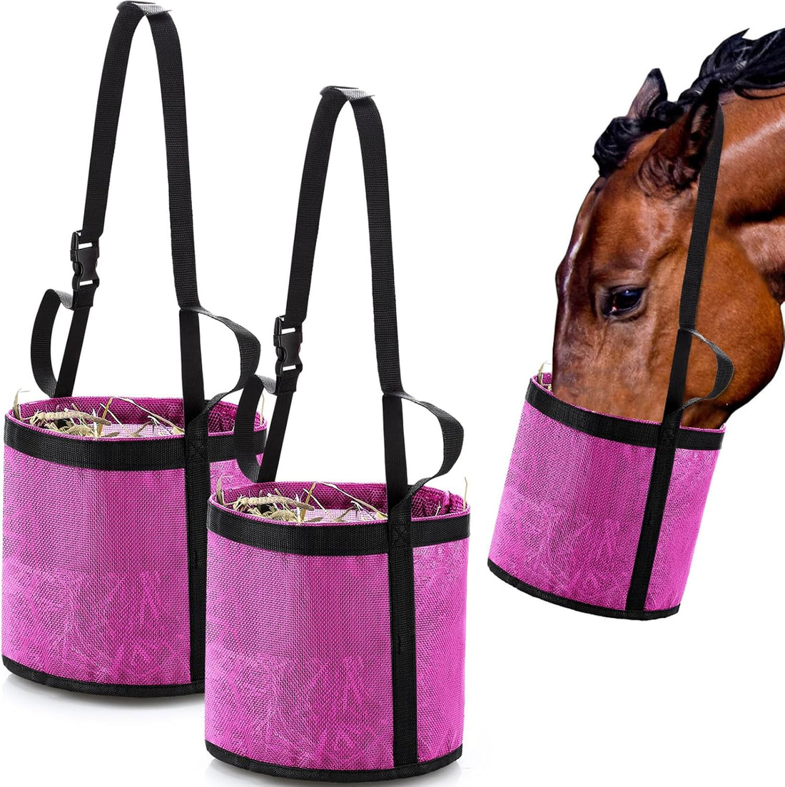 2 Pcs Horse Feed Bag, Heavy Duty Mesh Feeder with Adjustable Strap