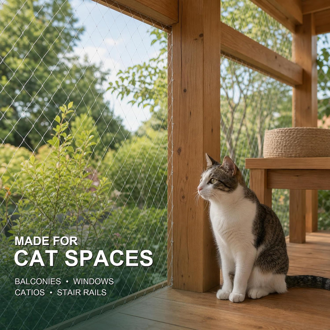 Cat Safety Net for Balconies, White Nylon Mesh for Windows & Railings