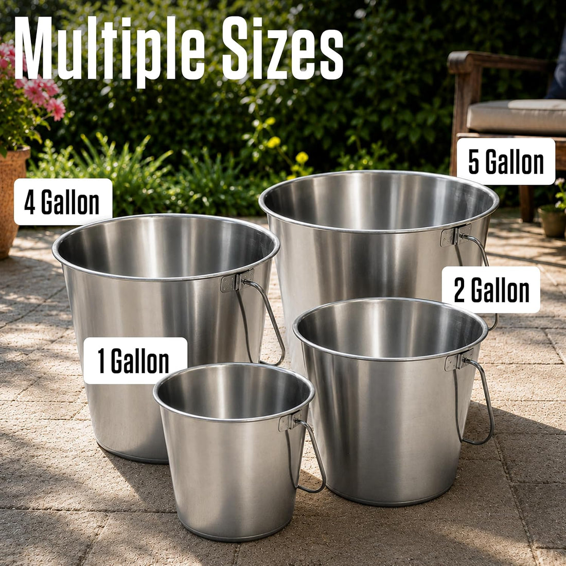 Grip Stainless Steel Bucket- Great for Pets, Cleaning, Food Prep