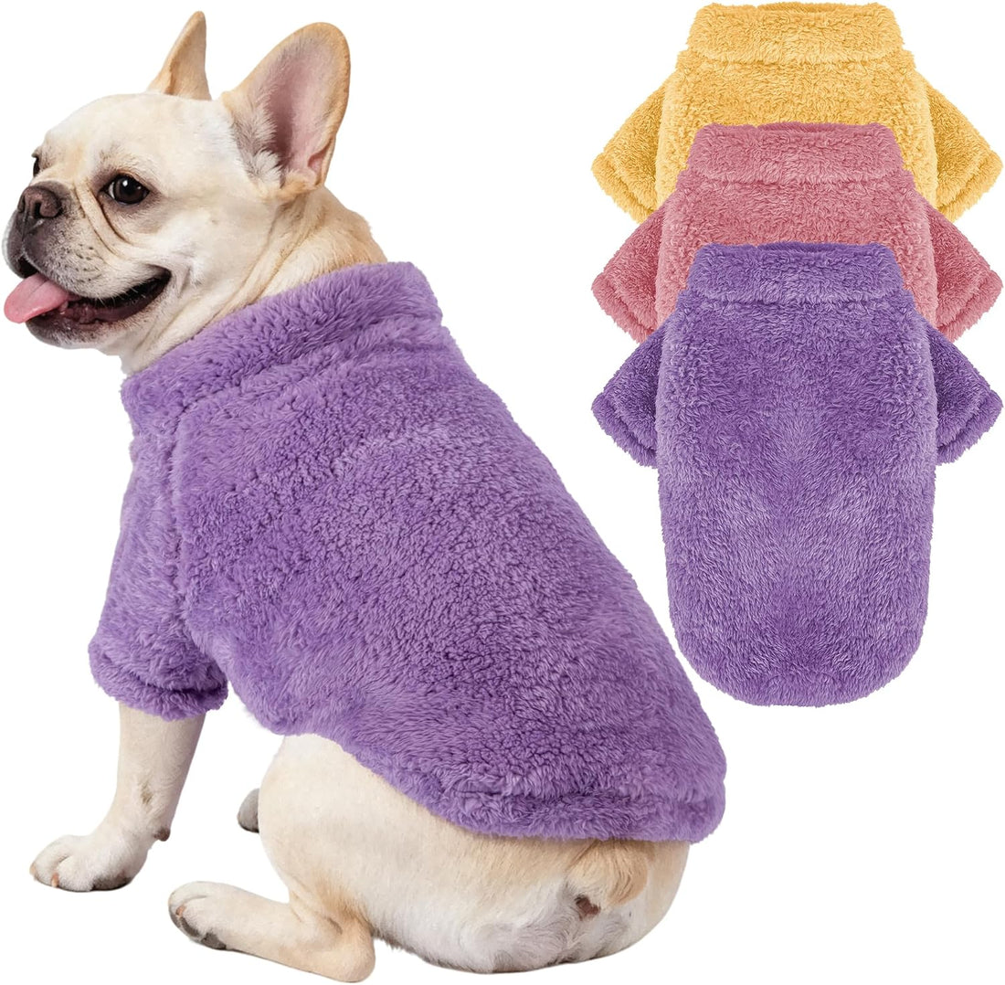 Dog Sweater, 3 Pack Warm Plush Fleece Dog Sweaters for Small Dogs